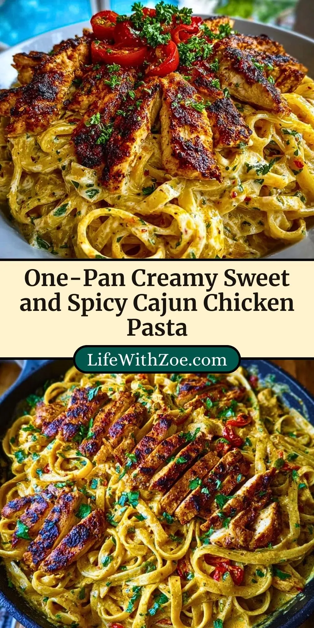 One-Pan Creamy Sweet and Spicy Cajun Chicken Pasta Pin 2