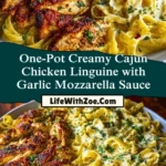 One-Pot Creamy Cajun Chicken Linguine with Garlic Mozzarella Sauce Pin 1