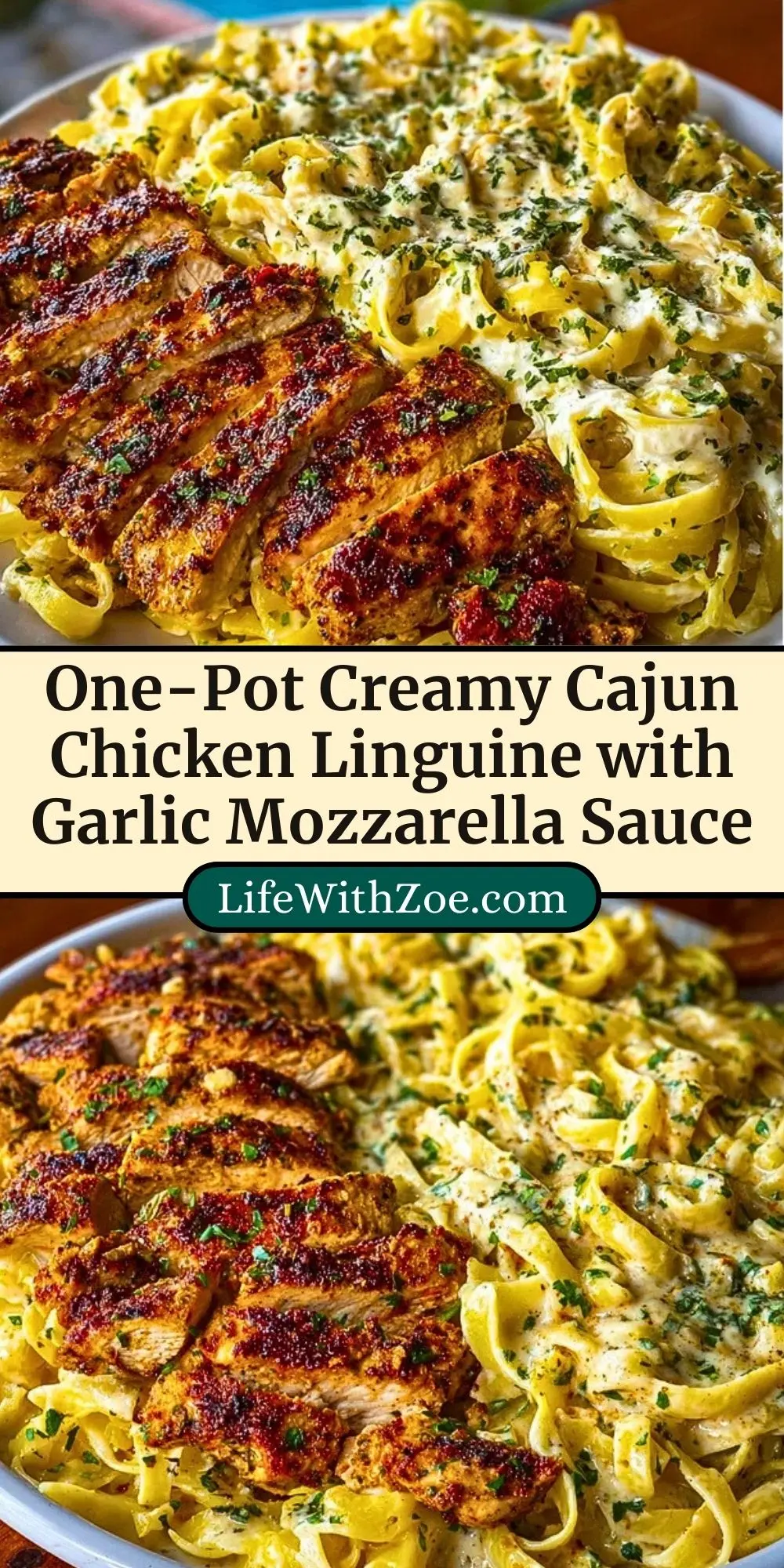 One-Pot Creamy Cajun Chicken Linguine with Garlic Mozzarella Sauce Pin 2
