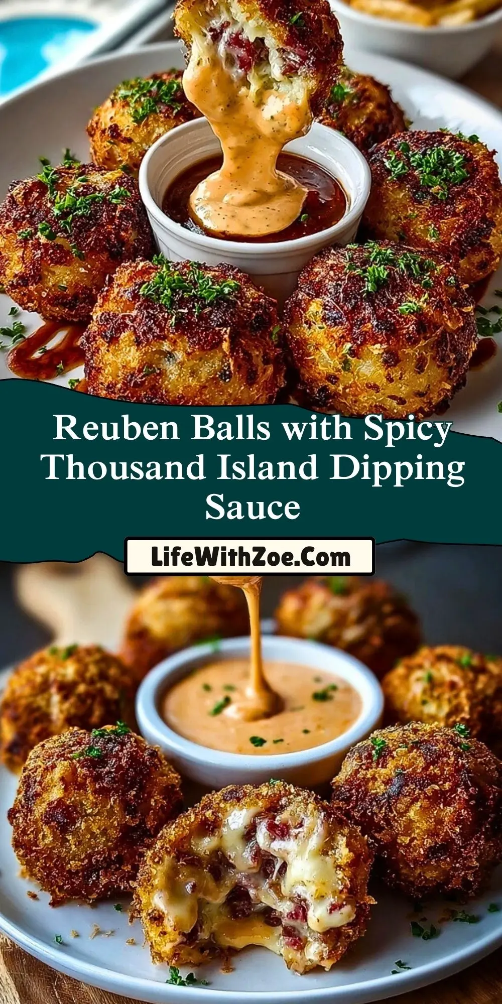 Reuben Balls with Spicy Thousand Island Dipping Sauce Pin 1