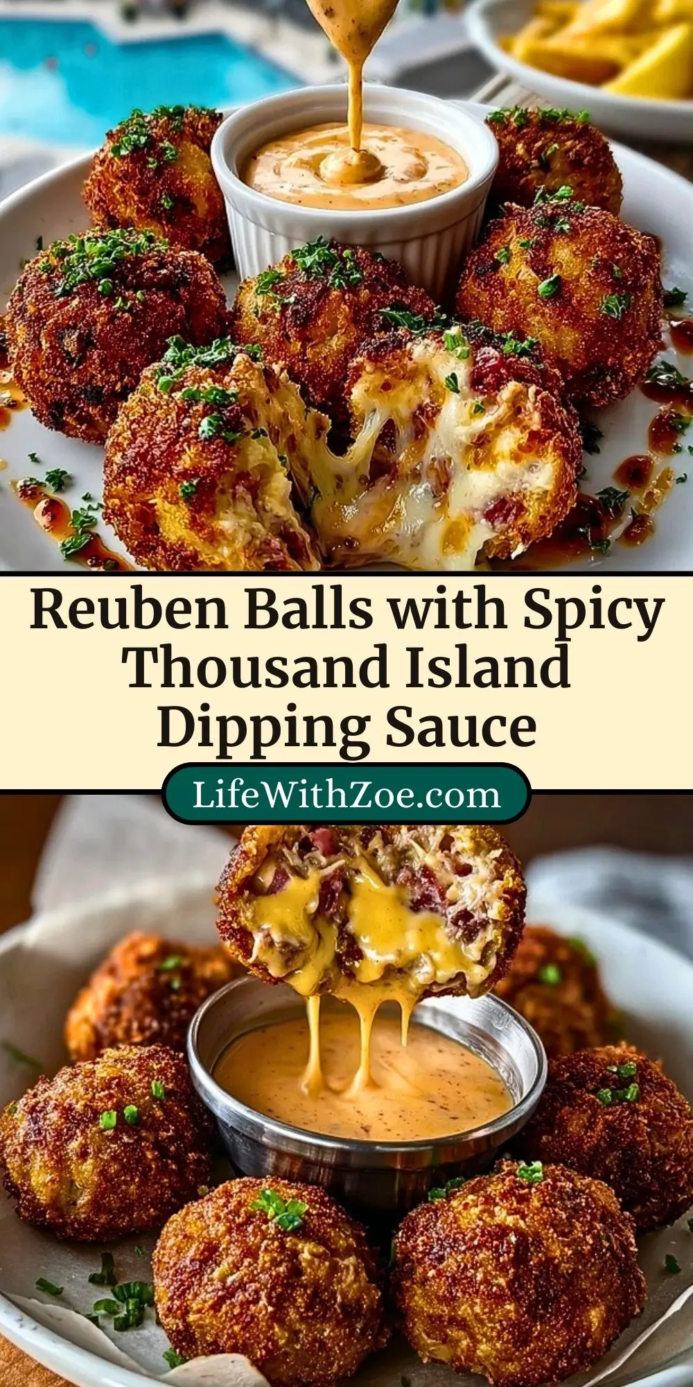 Reuben Balls with Spicy Thousand Island Dipping Sauce Pin 2