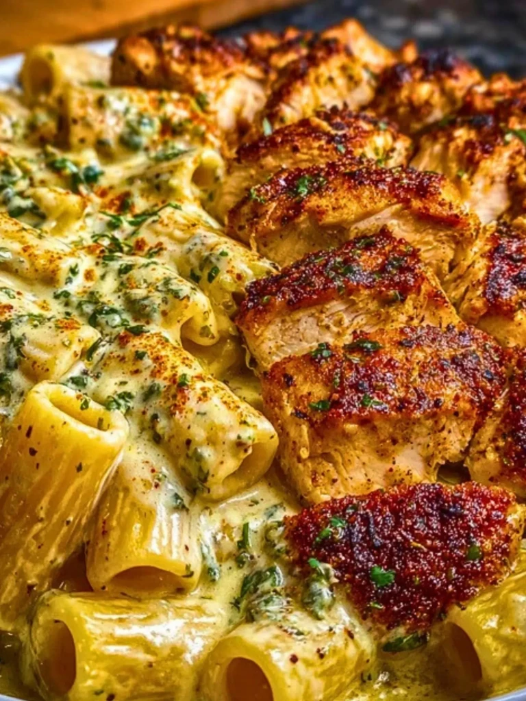 Rigatoni in Cheesy Italian Herb Alfredo with Cajun Chicken 2