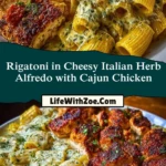 Rigatoni in Cheesy Italian Herb Alfredo with Cajun Chicken Pin 1