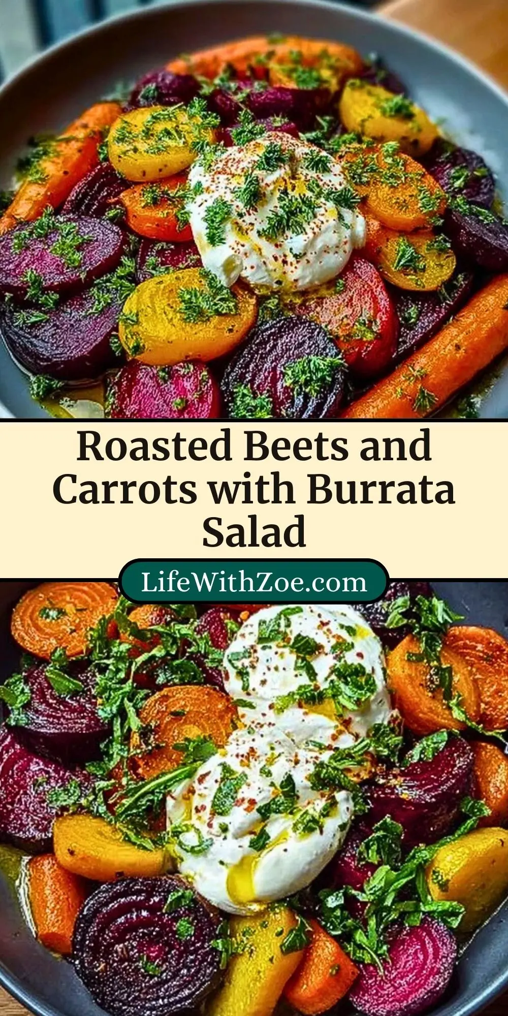 Roasted Beets and Carrots with Burrata Salad Pin 2