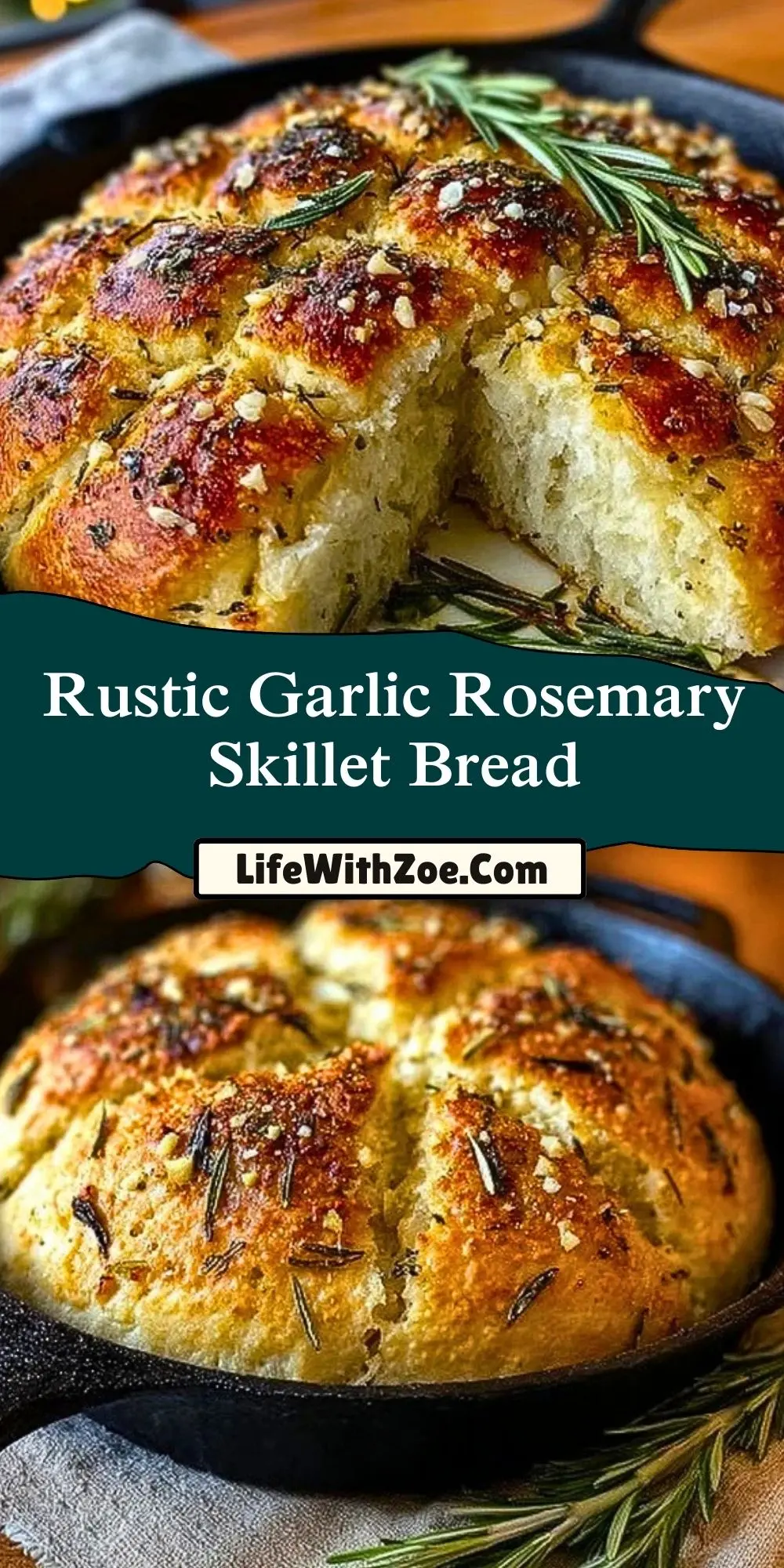 Rustic Garlic Rosemary Skillet Bread Pin 1