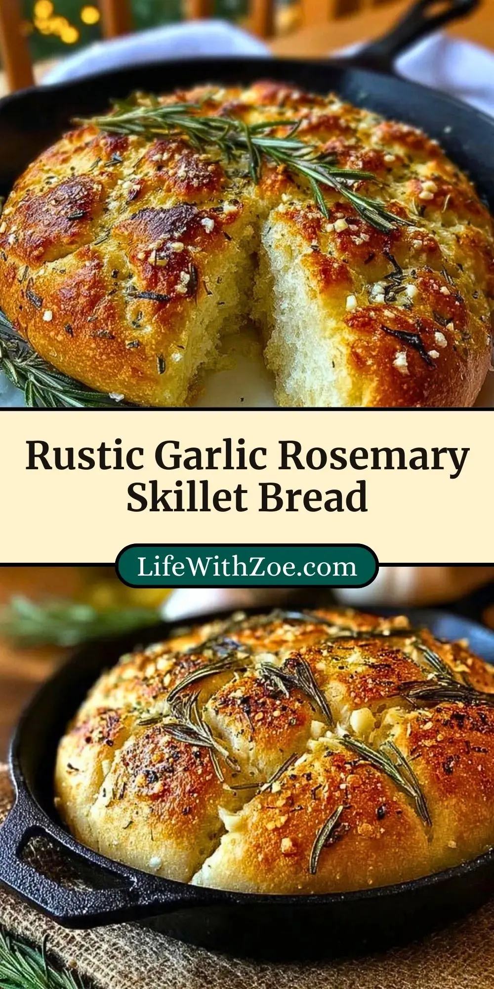 Rustic Garlic Rosemary Skillet Bread Pin 2