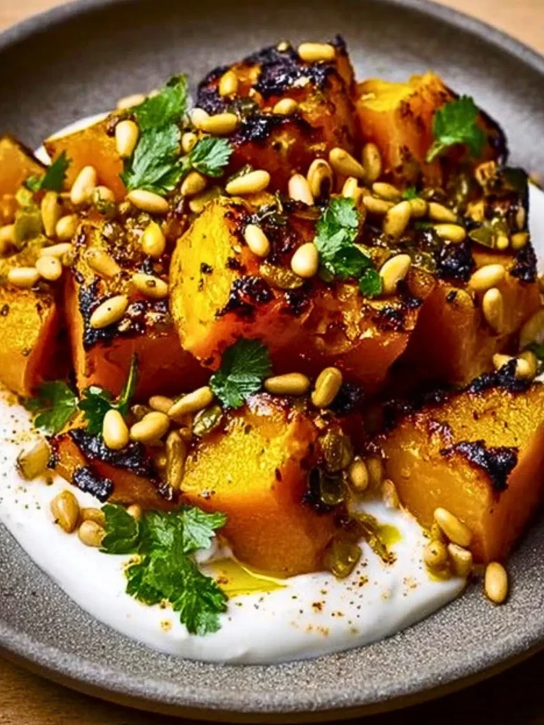 Savory Roasted Pumpkin with Creamy Lemon Yogurt and Crunchy Pine Nuts 2