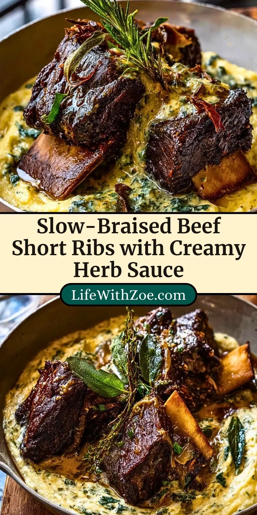 Slow-Braised Beef Short Ribs with Creamy Herb Sauce Pin 2
