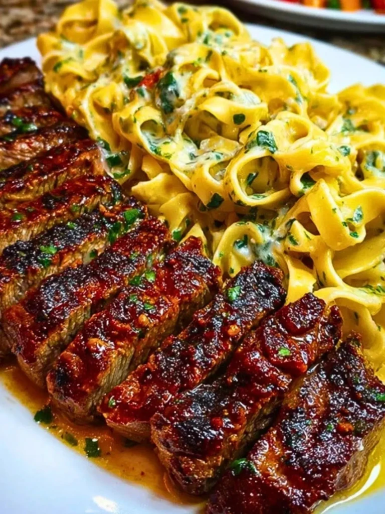 Spicy Cajun Steak with Parmesan Fettuccine Pasta (1)