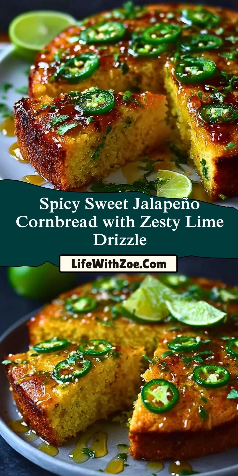 Spicy Sweet Jalapeño Cornbread with Zesty Lime Drizzle Pin 1