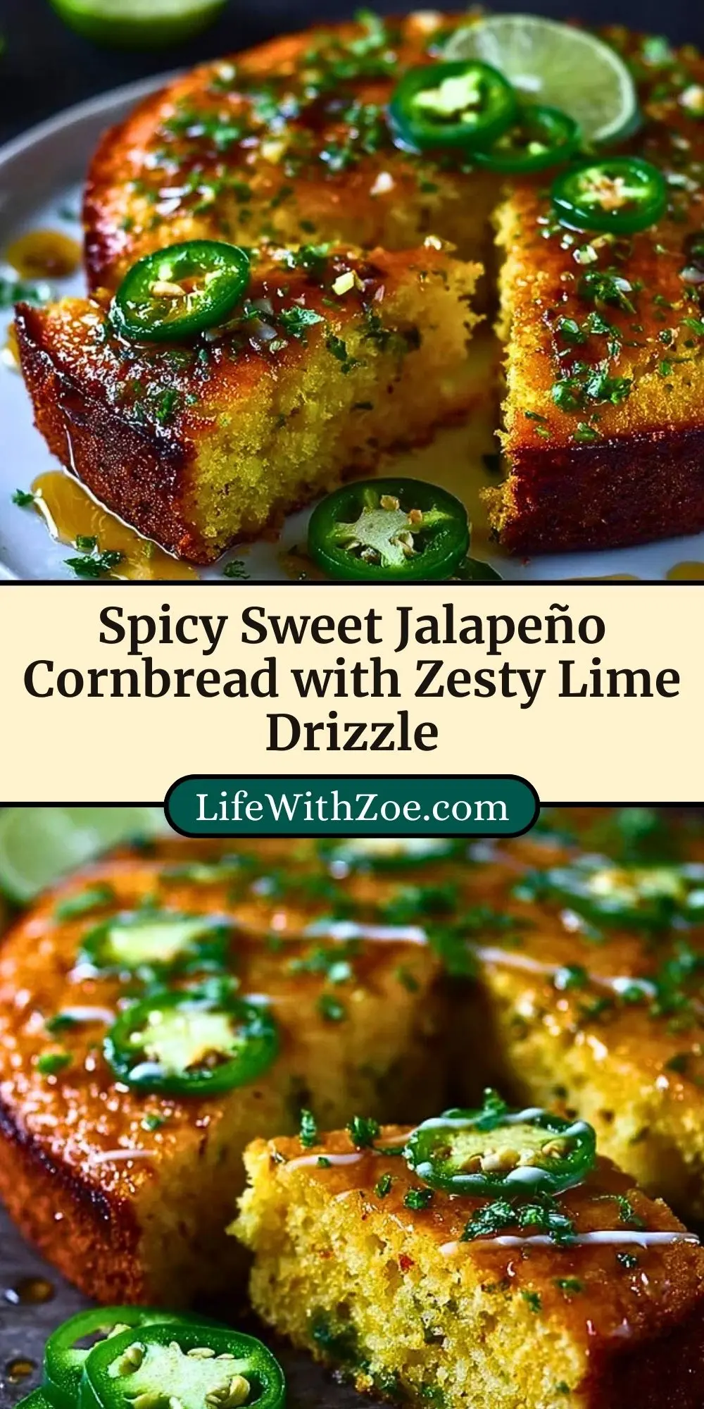 Spicy Sweet Jalapeño Cornbread with Zesty Lime Drizzle Pin 2