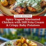 Spicy Yogurt Marinated Chicken with Dill Feta Cream & Crispy Baby Potatoes Pin