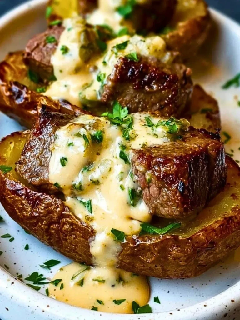 Steak-Stuffed Baked Potatoes with Parmesan Cream Sauce 2