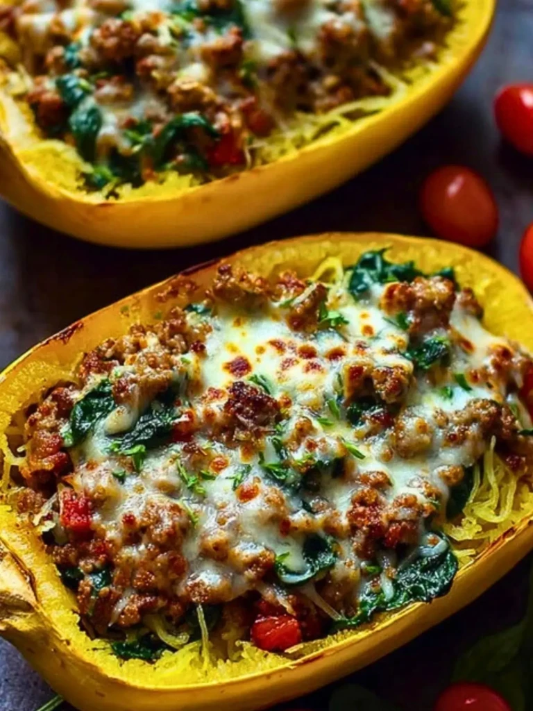 Stuffed Spaghetti Squash with Sausage and Spinach (1)