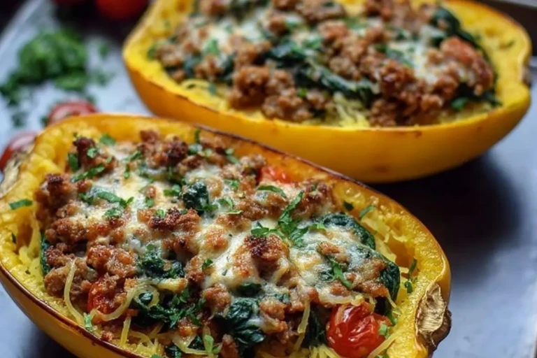 Stuffed Spaghetti Squash with Sausage and Spinach