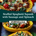 Stuffed Spaghetti Squash with Sausage and Spinach Pin 1