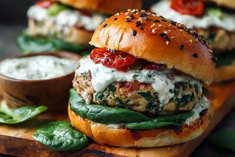 Sun-Dried Tomato and Feta Spinach Burgers with Tzatziki Sauce Recipe 1