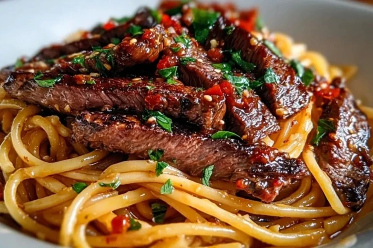 Sweet and Spicy Garlic Steak Pasta 1