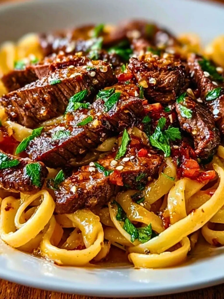 Sweet and Spicy Garlic Steak Pasta 2