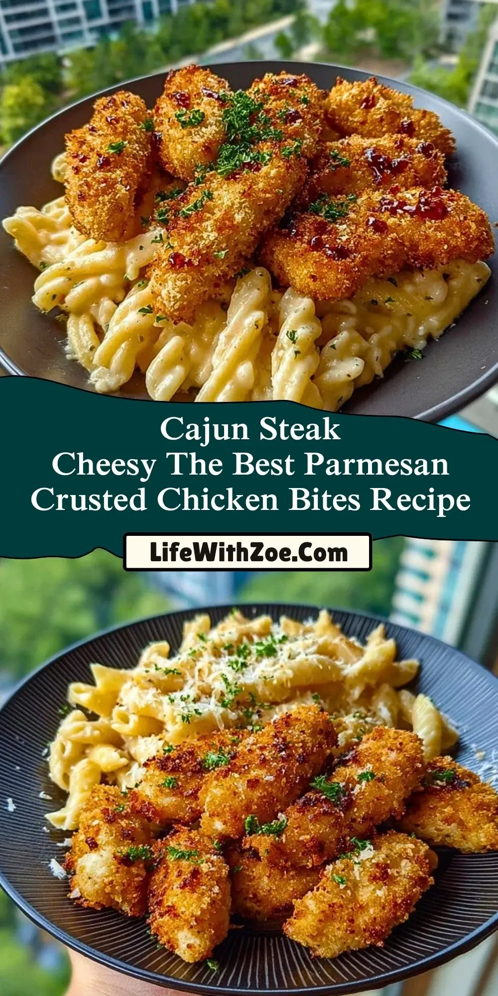 The Best Parmesan Crusted Chicken Bites Recipe Pin 1