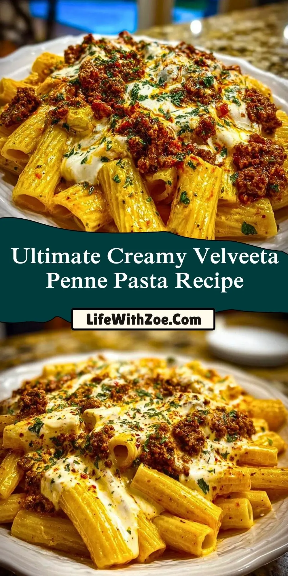 Ultimate Creamy Velveeta Penne Pasta Recipe Pin 1