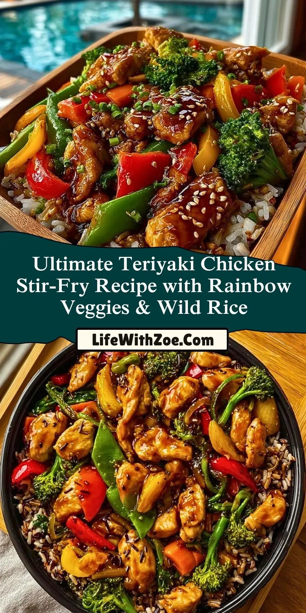 Ultimate Teriyaki Chicken Stir-Fry Recipe with Rainbow Veggies & Wild Rice Pin 1