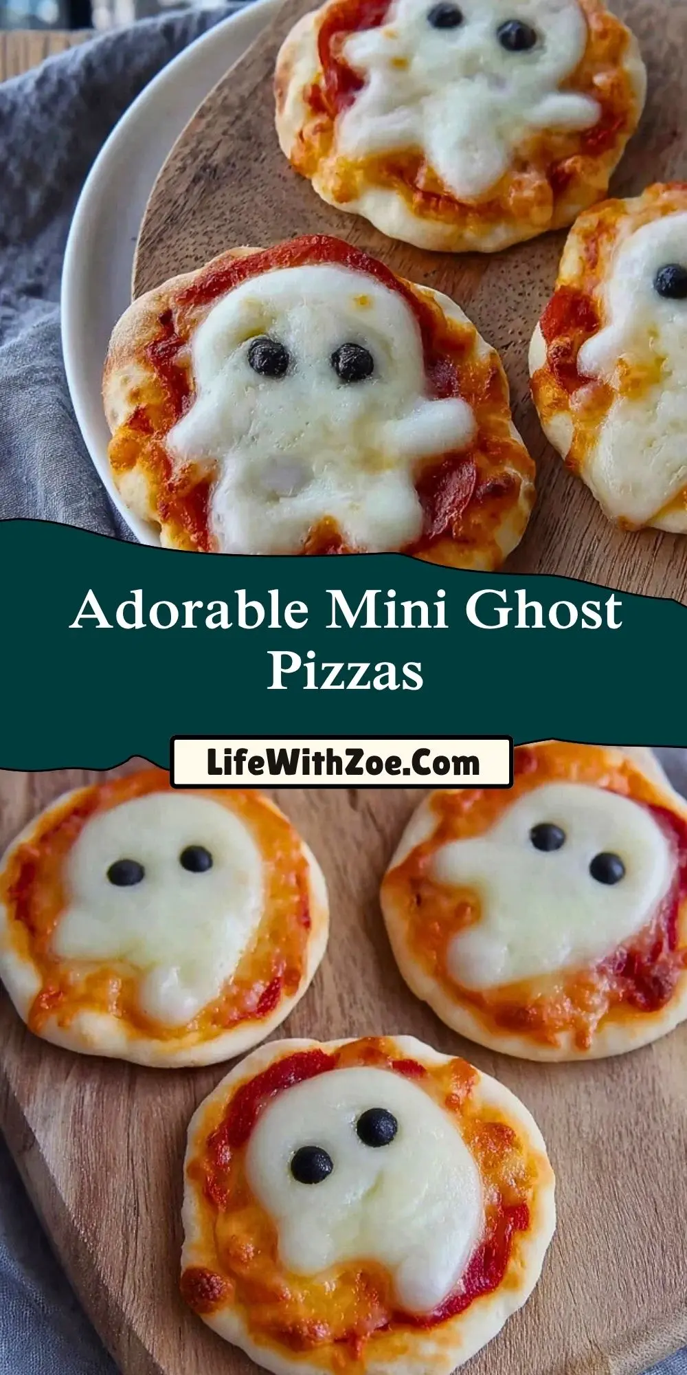 Adorable Mini Ghost Pizzas Pin 1
