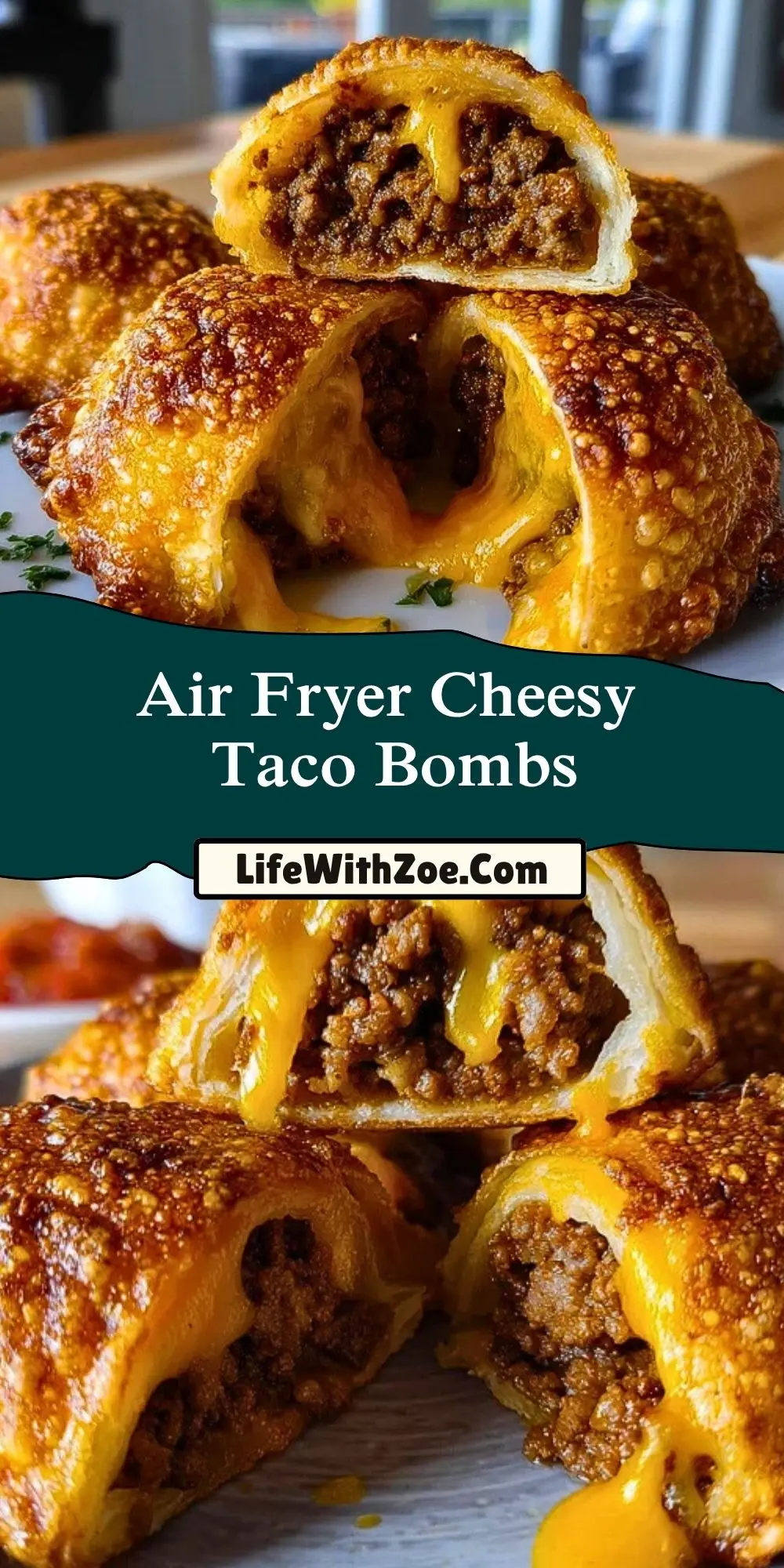 Air Fryer Cheesy Taco Bombs Pin 1