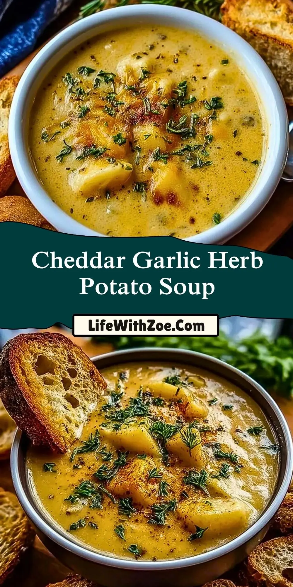 Cheddar Garlic Herb Potato Soup Pin 1