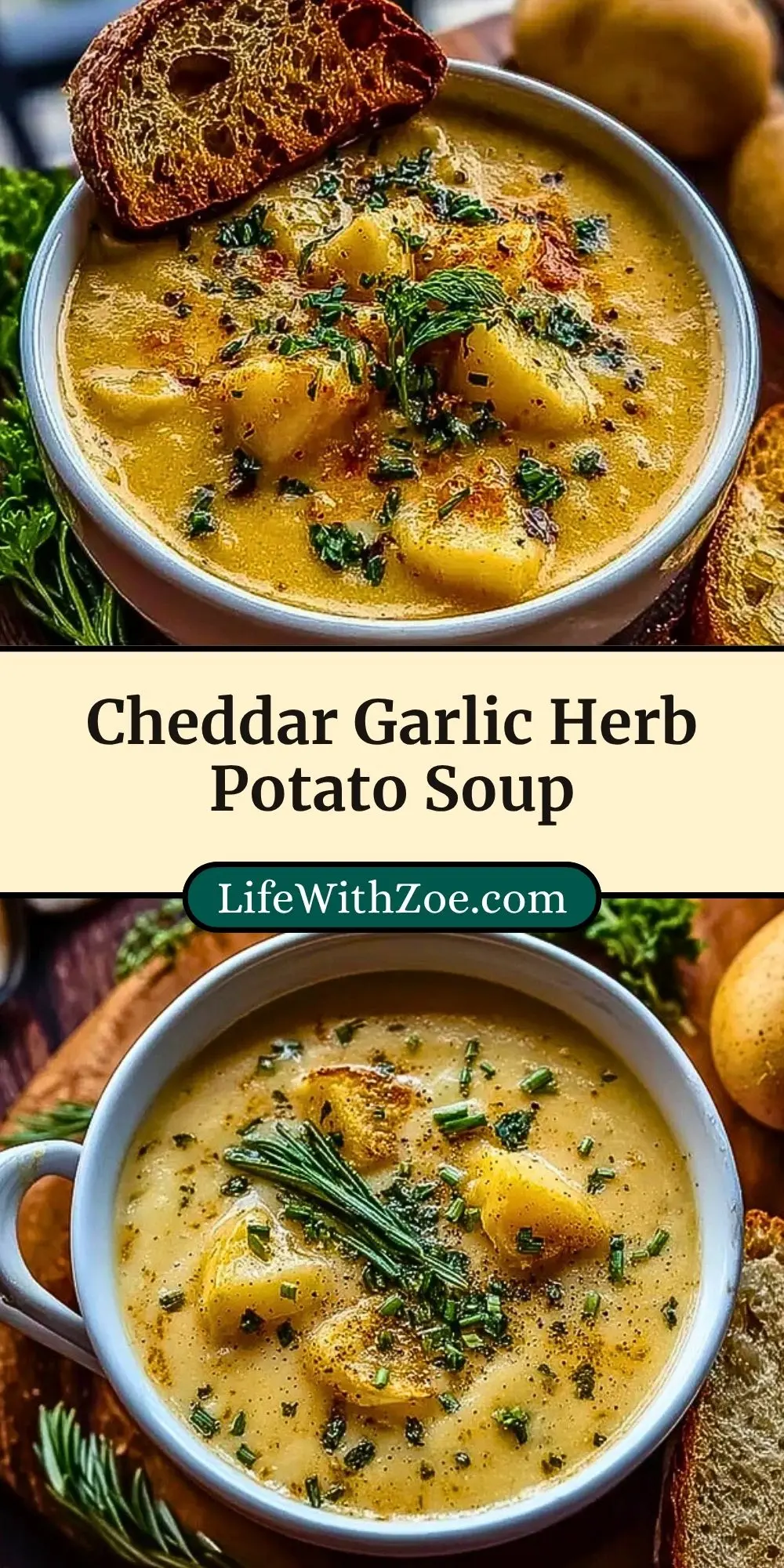 Cheddar Garlic Herb Potato Soup Pin 2