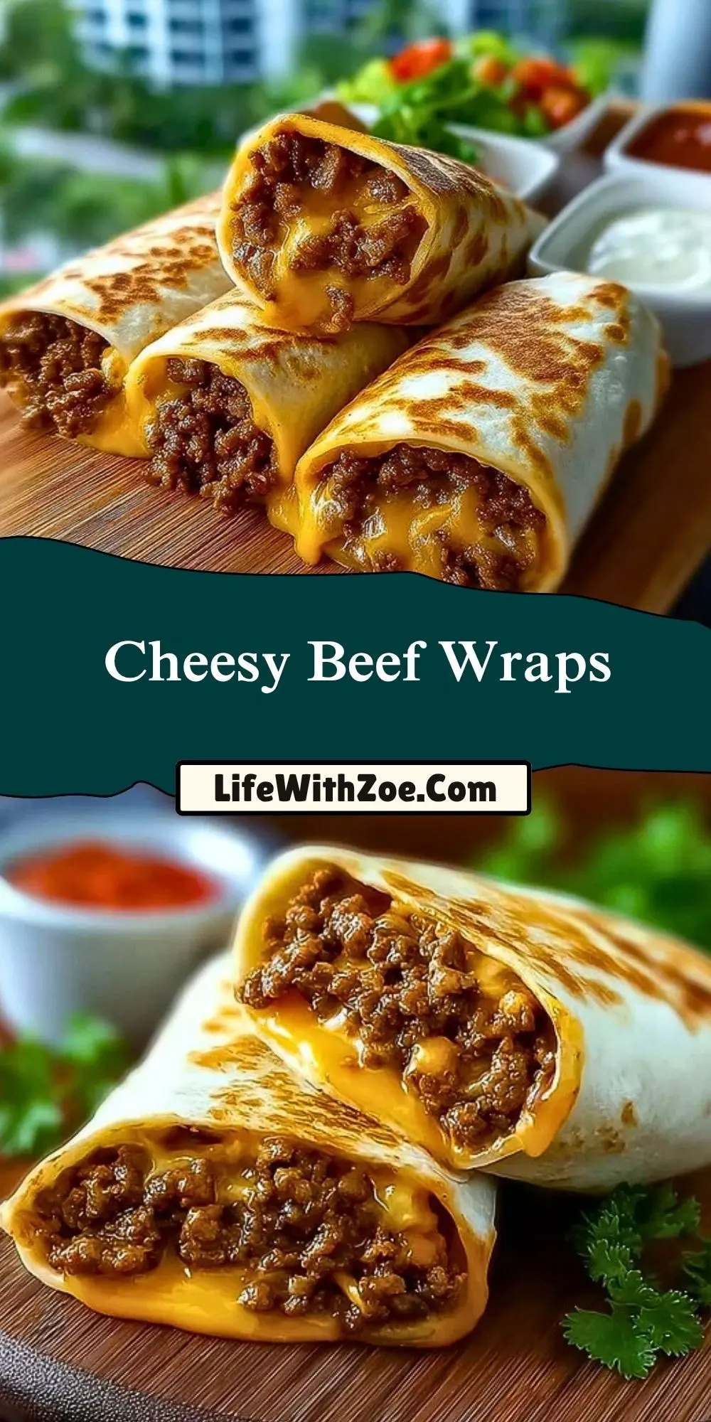 Cheesy Beef Wraps Pin 1