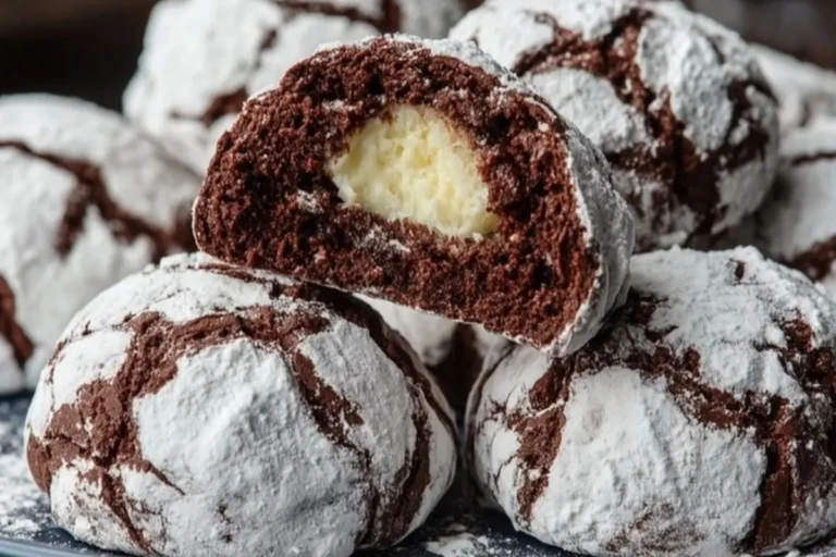 Chocolate Snowball Cookies with White Chocolate Center