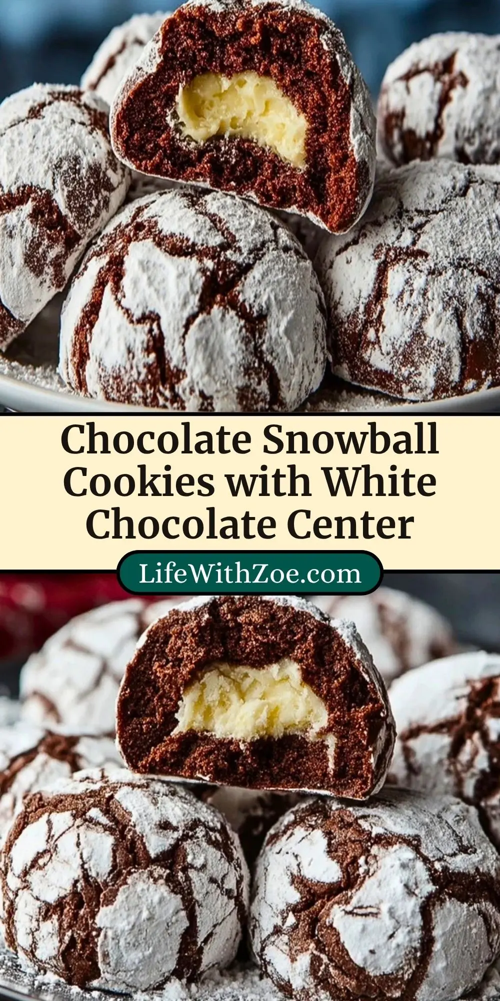 Chocolate Snowball Cookies with White Chocolate Center Pin 2