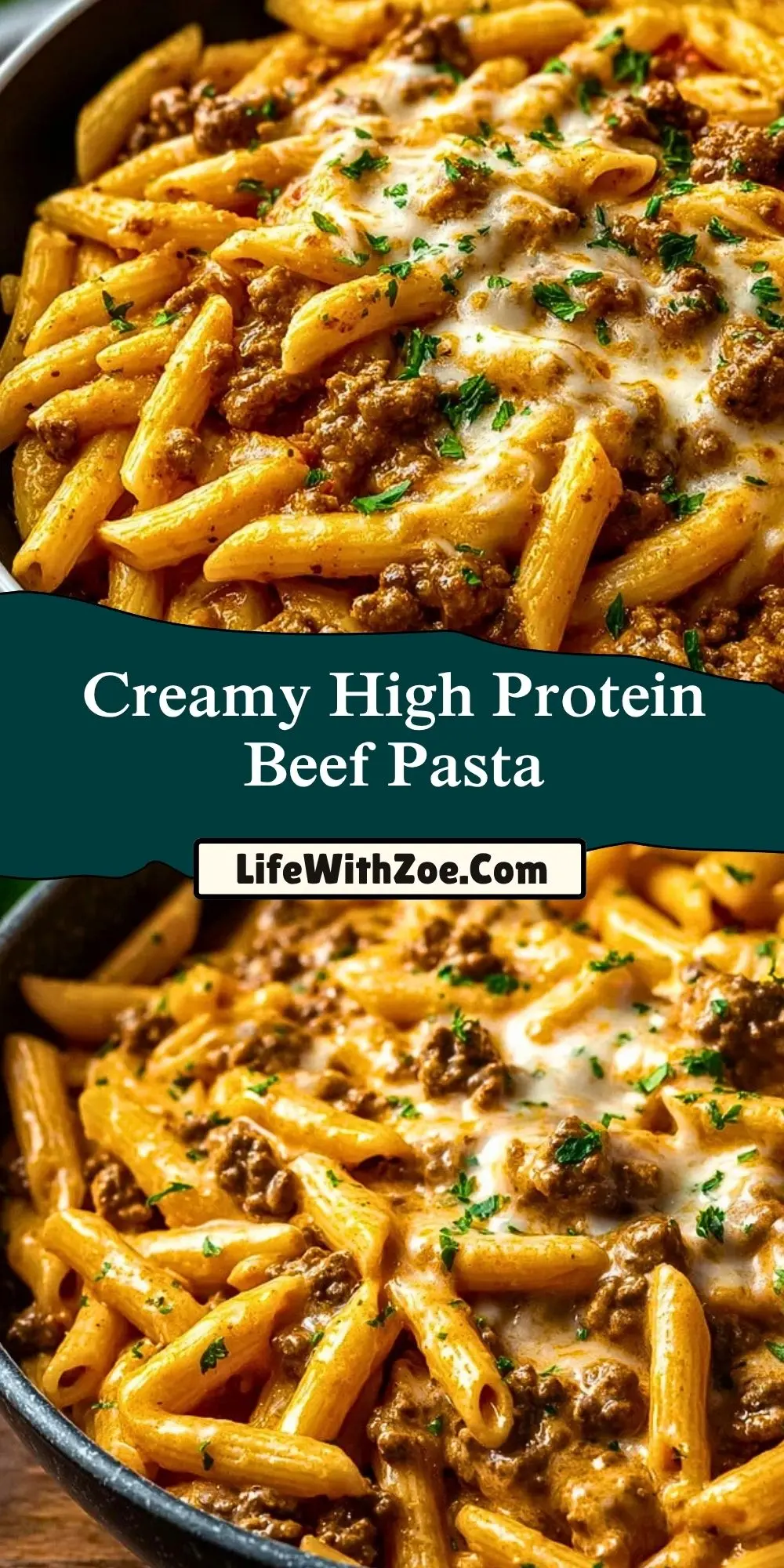 Creamy High Protein Beef Pasta Pin 1