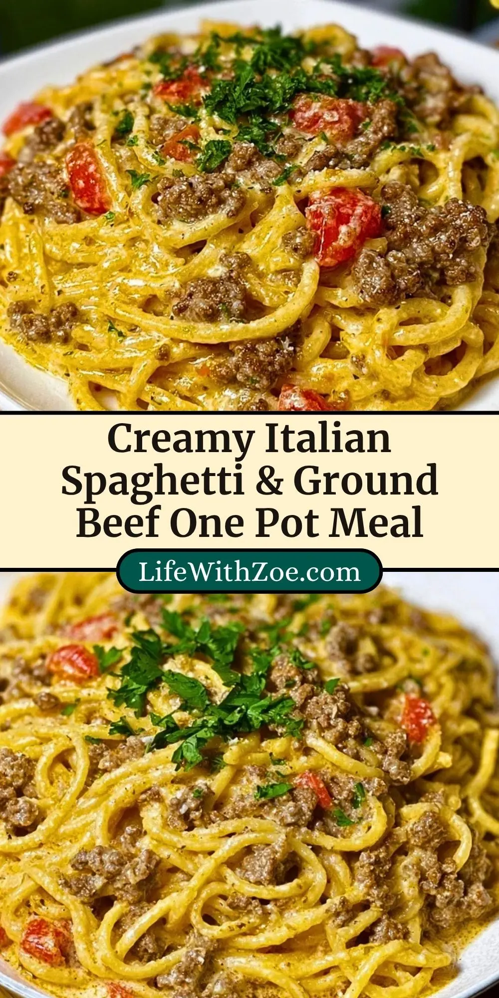 Creamy Italian Spaghetti & Ground Beef One Pot Meal Pin 2