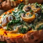 Creamy Mushroom and Spinach Stuffed Sweet Potatoes