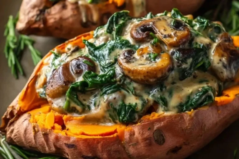 Creamy Mushroom and Spinach Stuffed Sweet Potatoes