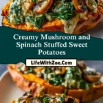 Creamy Mushroom and Spinach Stuffed Sweet Potatoes Pin 1