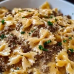 Creamy Parmesan Garlic Beef Bowtie Pasta 1