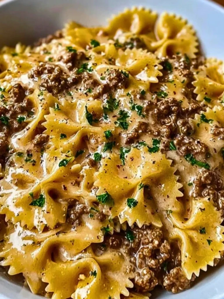 Creamy Parmesan Garlic Beef Bowtie Pasta 2
