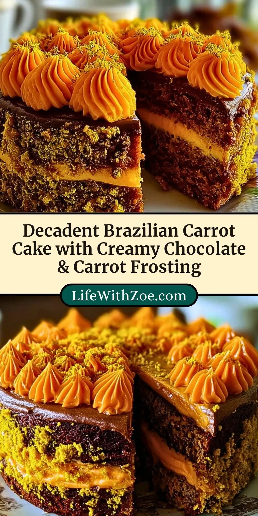Decadent Brazilian Carrot Cake with Creamy Chocolate & Carrot Frosting Pin 2