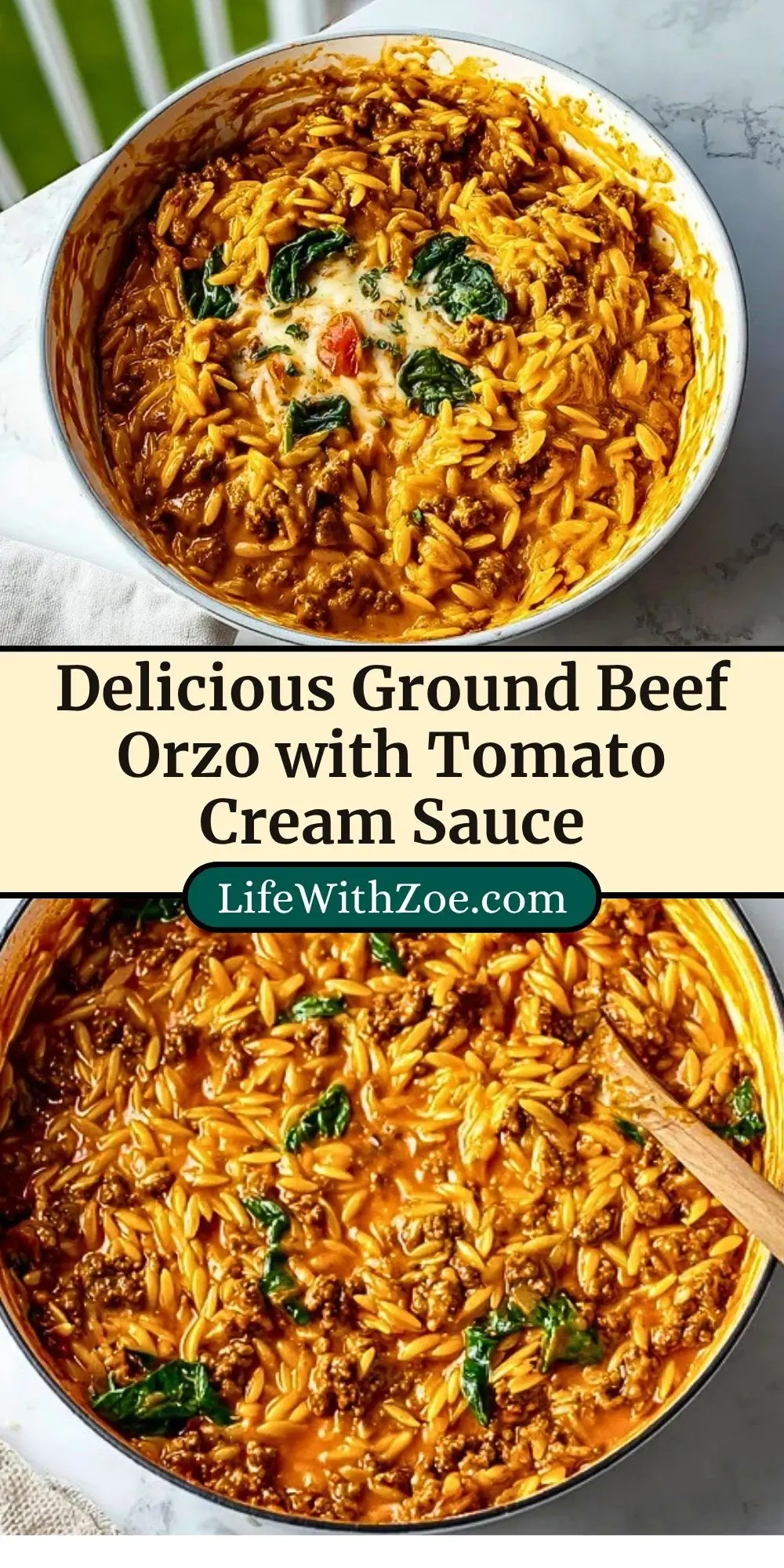 Delicious Ground Beef Orzo with Tomato Cream Sauce Pin 2