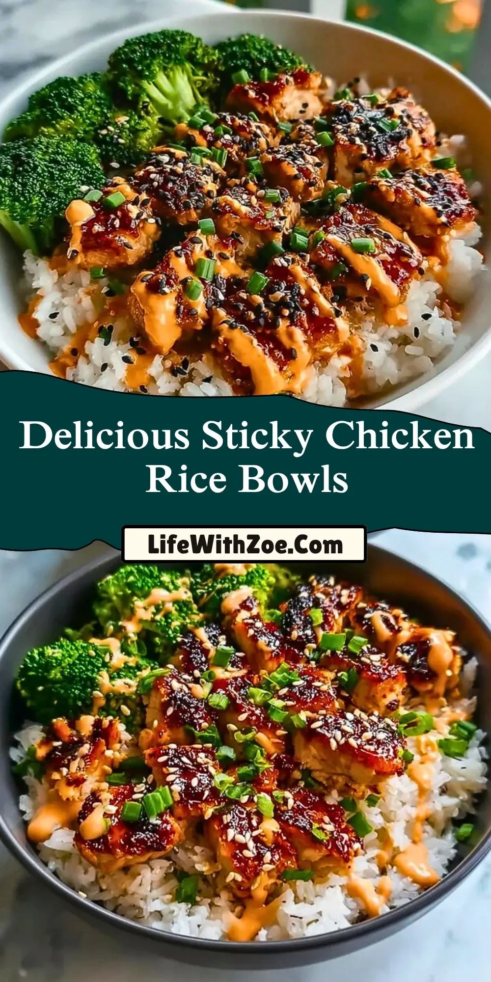 Delicious Sticky Chicken Rice Bowls Pin 1