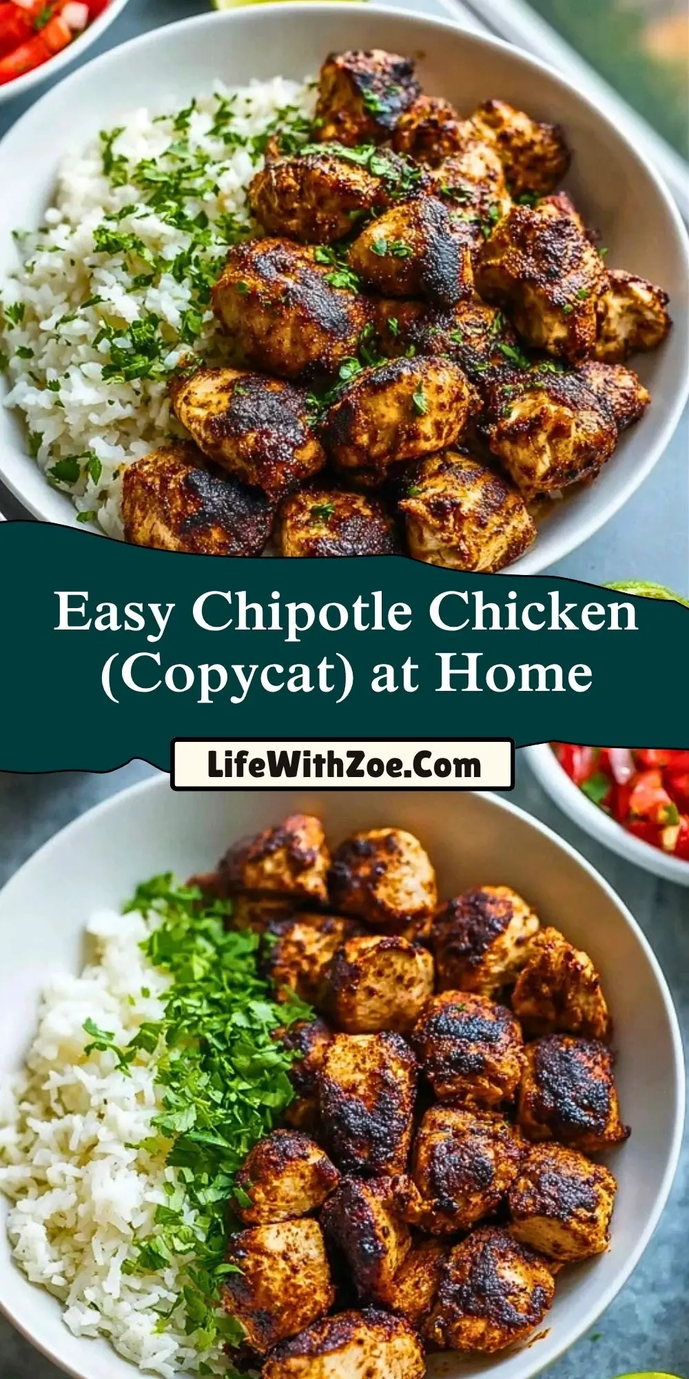 Easy Chipotle Chicken (Copycat) at Home Pin 1