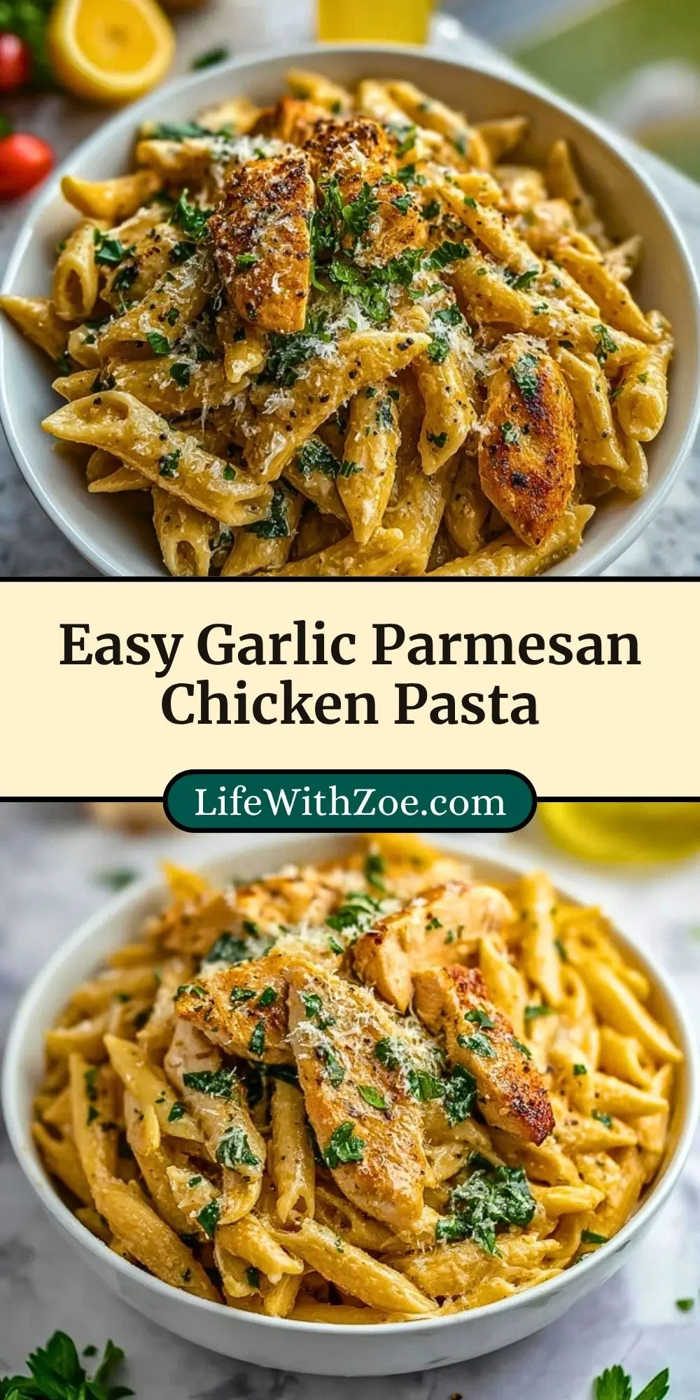 Easy Garlic Parmesan Chicken Pasta Pin 2