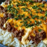Garlic Butter Beef and Rice Skillet with Cheddar Parmesan Sauce 1
