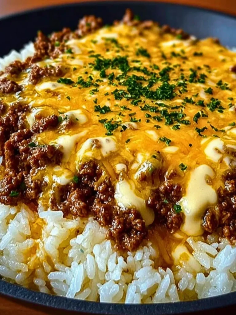 Garlic Butter Beef and Rice Skillet with Cheddar Parmesan Sauce 2