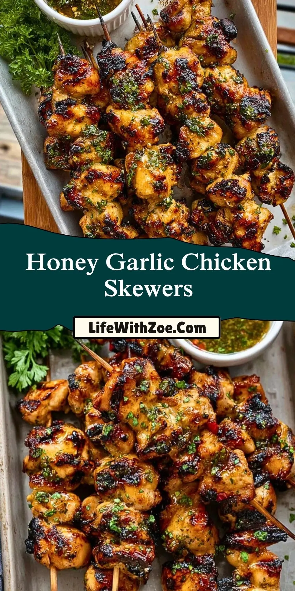 Honey Garlic Chicken Skewers Pin 1