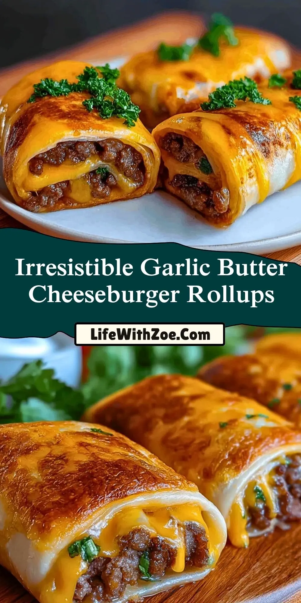 Irresistible Garlic Butter Cheeseburger Rollups Pin 1