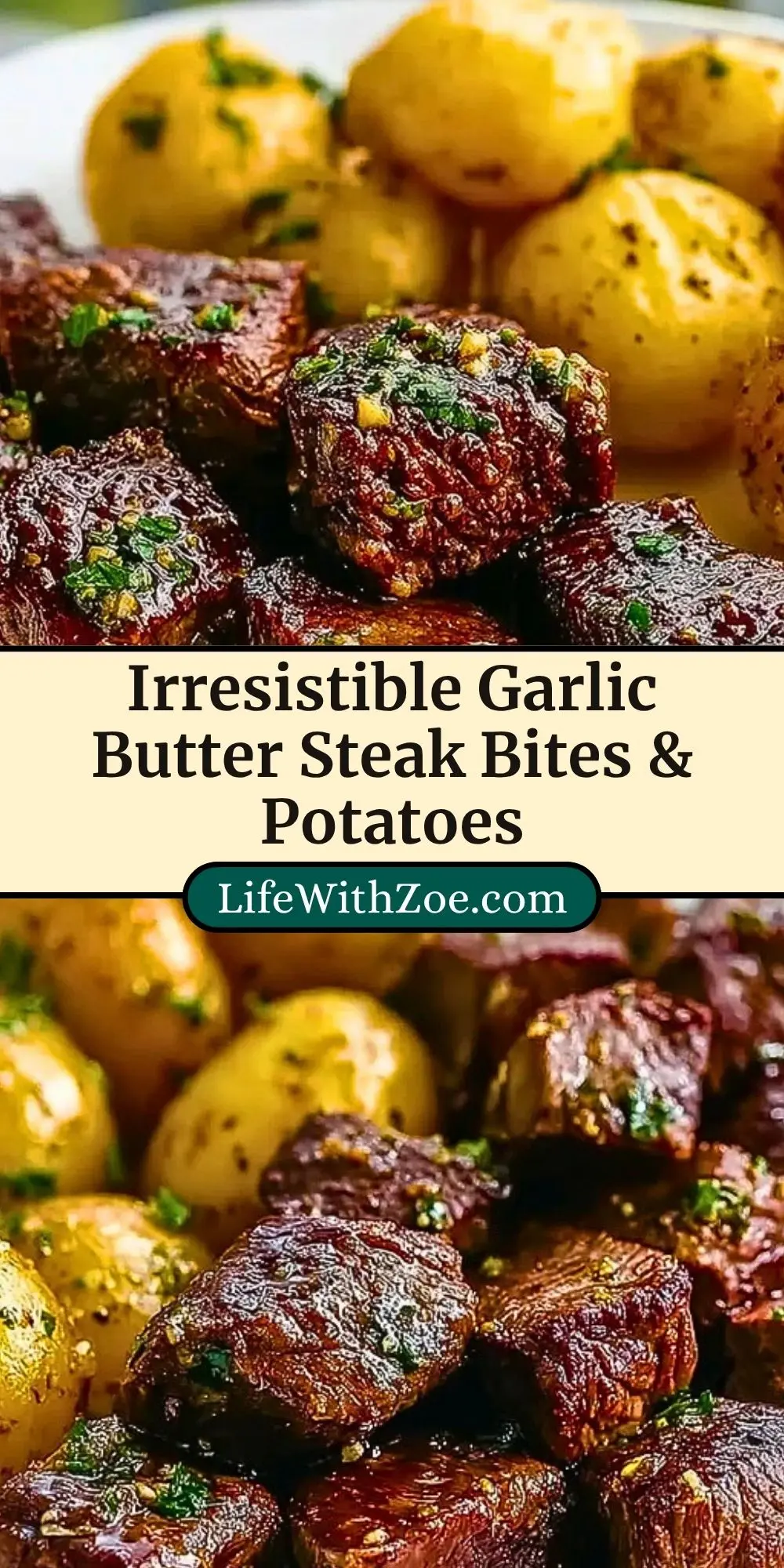 Irresistible Garlic Butter Steak Bites & Potatoes Pin 2